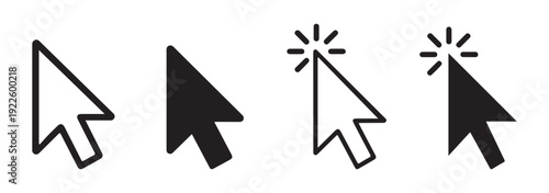 Minimalist mouse cursor arrow icon collection showing pointer click states for website and application design