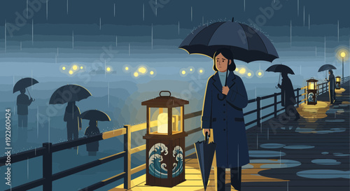 Person walking with an umbrella in the rain 1.