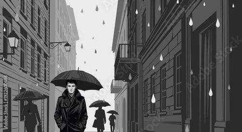 Person walking with an umbrella in the rain.