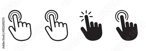 Set of hand cursors with touch gestures for digital interfaces and user interaction symbols