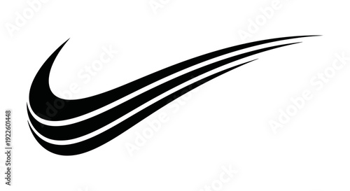 A robust black swoosh icon with three distinct parallel lines depicts swift, athletic movement.
