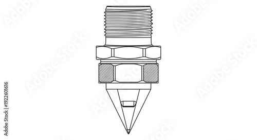 A detailed monochrome technical drawing illustrating the components of a threaded nozzle or sprinkler head.