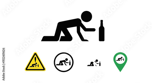 A collection of icons depicting a person in a prone position, possibly indicating intoxication or distress.