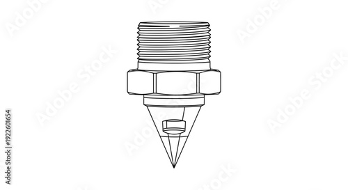 A precise black line drawing depicts a threaded fire sprinkler nozzle with a pointed head.