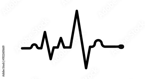 A sharp black jagged line represents a simplified electrocardiogram (ECG) heartbeat rhythm on a white background.