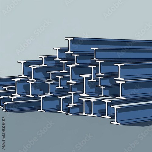 Stack of steel I beams metal.