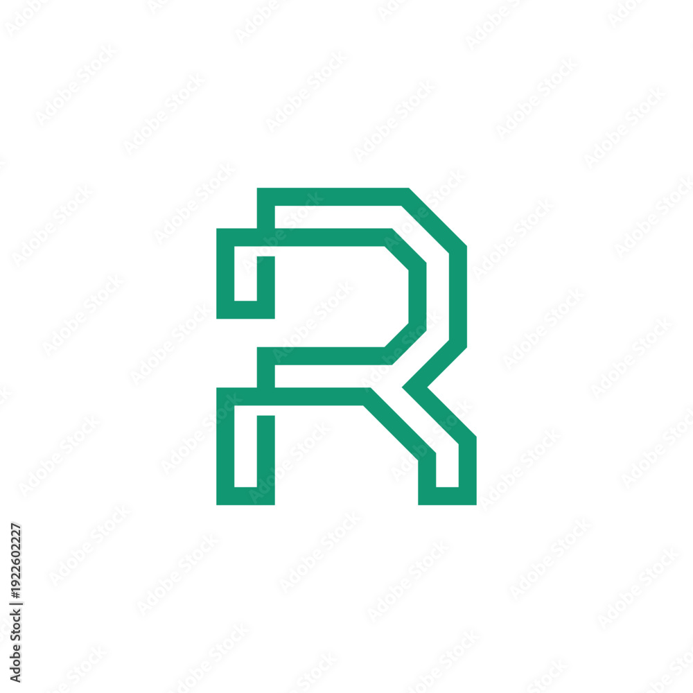 Fototapeta premium Modern abstract geometric logo design of the letter R in teal on a white background