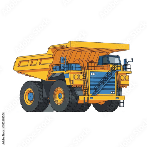 Large Yellow Mining Dump Truck Vehicle.