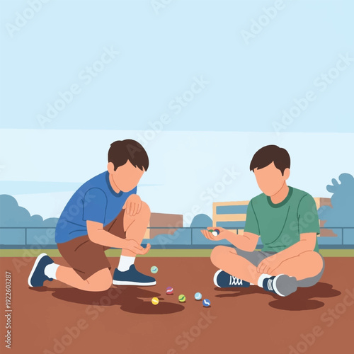 Two boys playing with marbles outdoors 1.