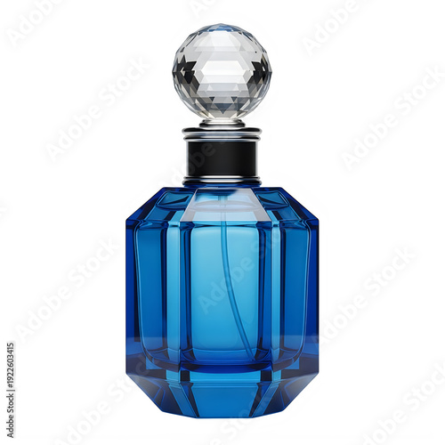Elegant blue glass perfume bottle with a spherical crystal stopper