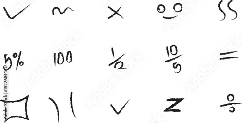 Hand Drawn Grungy Ink Check Marks and Symbols in Circles for Feedback Correction Education and Creative Graphic Design Vector.