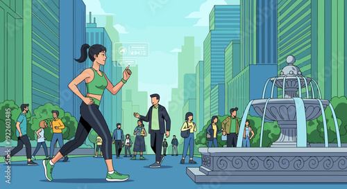 Young woman running with determination and focus.