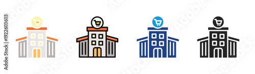 Shopping Mall icon set multiple style collection