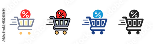 Discount Cart icon set multiple style collection
