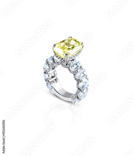 Yellow Diamond Engagement Ring Isolated on White Background