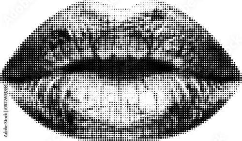 Large vector halftone female lips with a transparent background