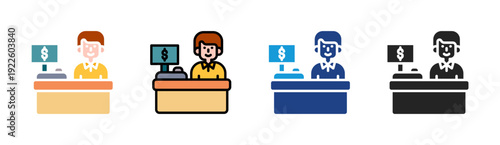 Cashier Desk icon set multiple style collection