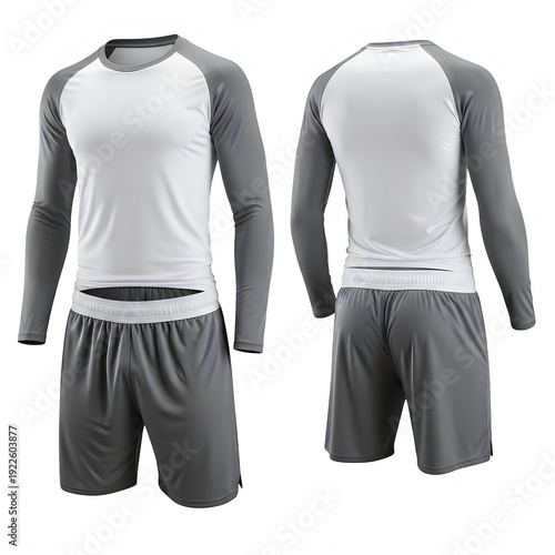 Men's athletic long sleeve shirt and shorts set in gray and white