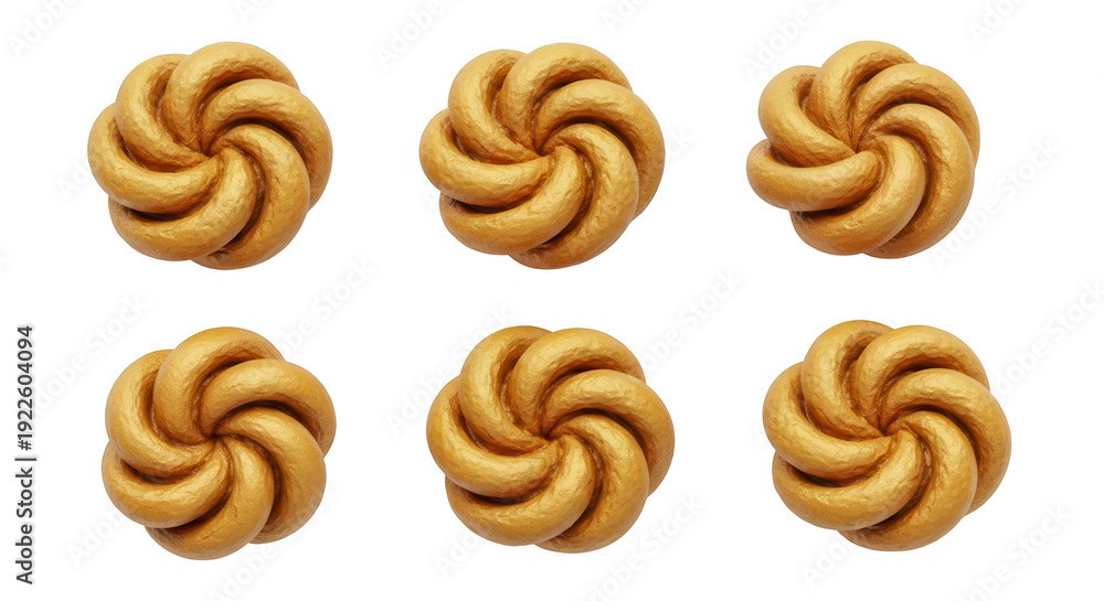 Fototapeta premium six gold decorative knots arranged on a white background elegance and ornamentation for visual interest