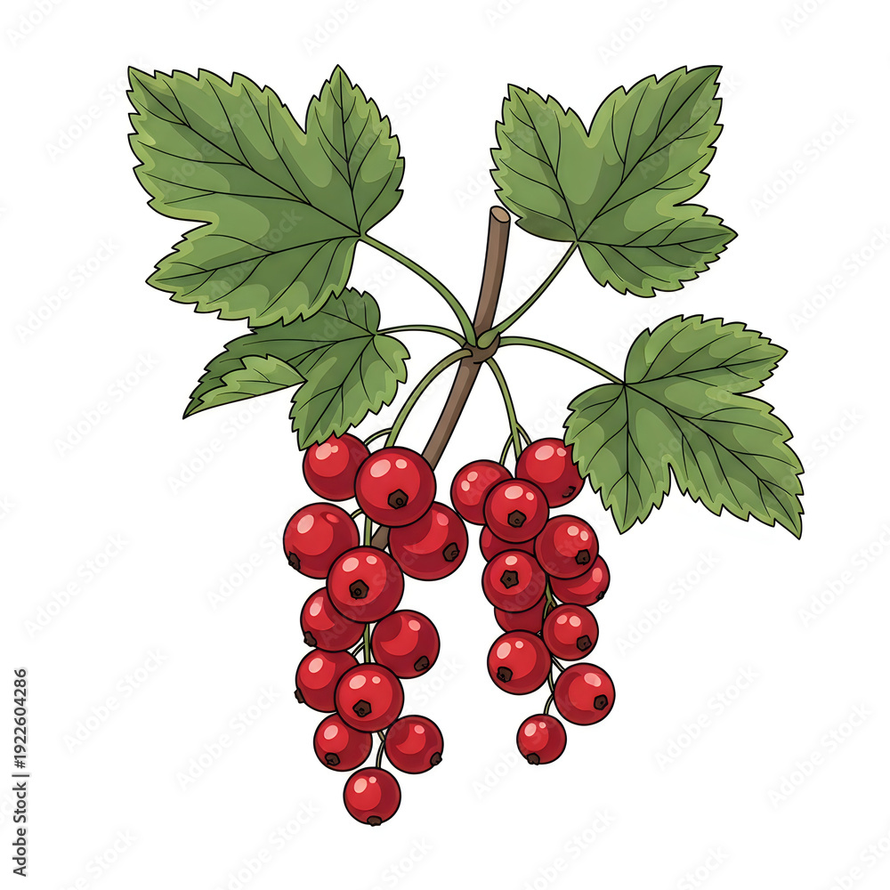 Obraz premium Cluster of vibrant red berries attached to green leafy stems in a natural setting