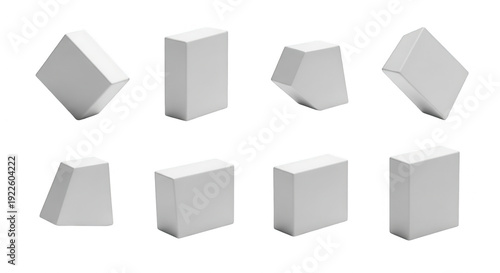 various angles of white rectangular objects on a white surface product mockup packaging or design projects different perspectives
