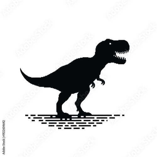 Vector illustration icon silhouette of a tyrannosaurus rex dinosaur standing on its hind legs with open mouth