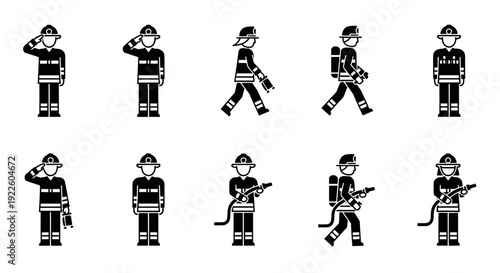 Firefighter Silhouettes in Various Poses.