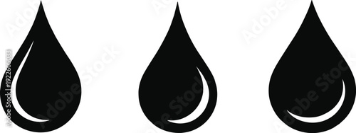 Water drop icons set, liquid droplet symbols for moisture hydration oil and fluid concepts