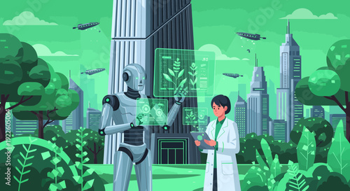 Scientist and Robot Collaborating on Advanced Technology.