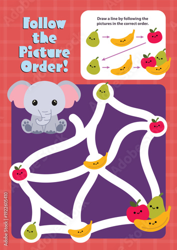 A colorful printable kids worksheet shows children tracing lines to follow a set pattern, designed for fun learning, skill development, and classroom or home education.