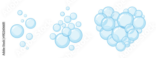 Blue bubbles vector art, three groupings, heart shape