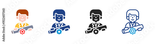 Technician Service icon set multiple style collection