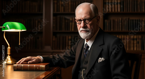 Freud posed like a Nobel laureate portrait, photorealistic