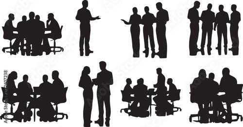 Businessman silhouettes set, corporate office men walking poses collection, professional leadership teamwork concept, black figures isolated white background illustration