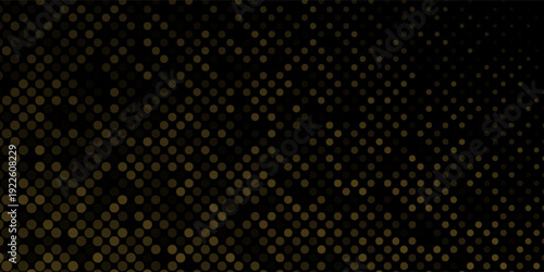 Abstract luxury banner with golden glittering dots on black background. Sparkling glitter bottom border, vector frame. Halftone effect. Magical gold dust. Pop art style backdrop.