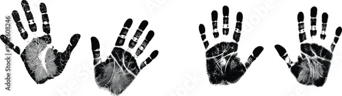 Two Black Grunge Hand Print Vector Silhouette Illustration Isolated on Transparent Background