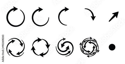 Circular arrow evolution process, simple progression, rotation and direction concept