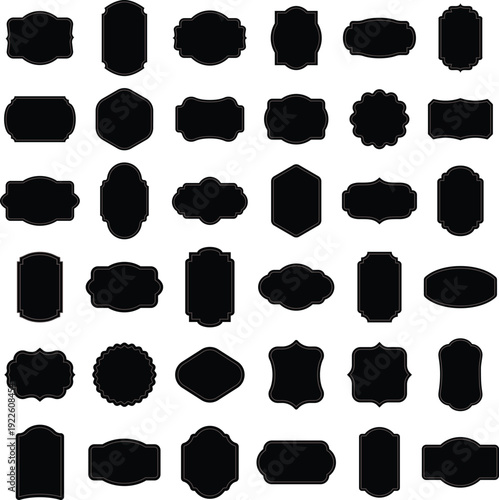 Set of vintage label and badges shape collections. Vector illustration. Black template for patch, insignias, overlay. Black silhouette frames or cartouches for badges.