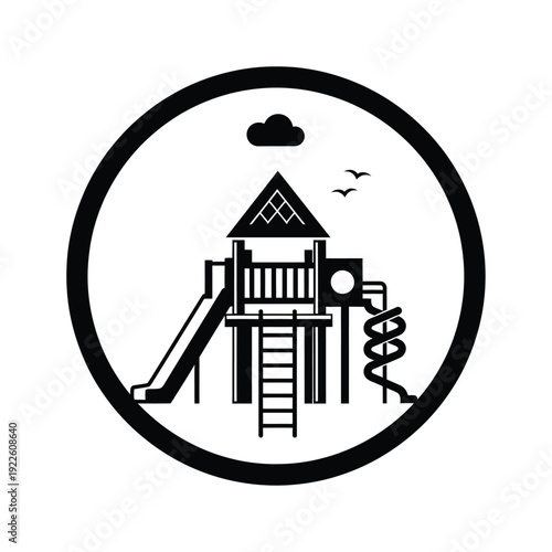 Vector illustration icon black and white illustration of a playground structure with slide and ladder