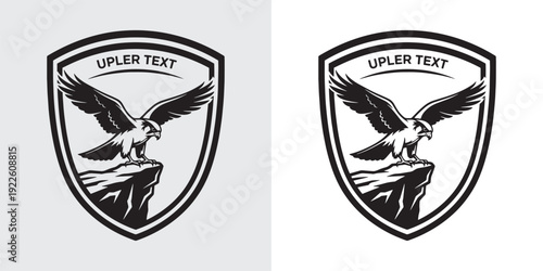 Eagle Flying from Cliff Shield Badge for Adventure and Outdoor Brand