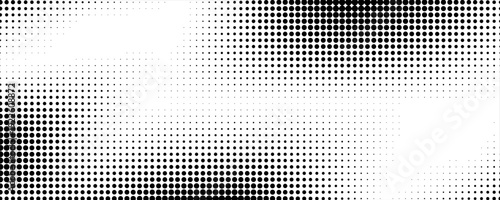 Grunge halftone gradient background. Faded grit noise texture. White and black sand wallpaper. Retro pixelated backdrop. Anime or manga style comic overlay. Vector graphic design textured template