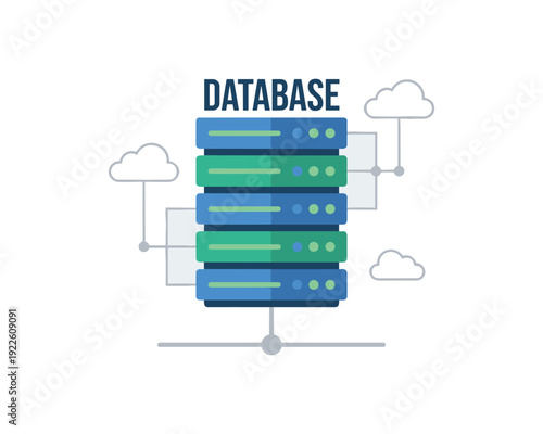 Database server with cloud computing network connection illustration