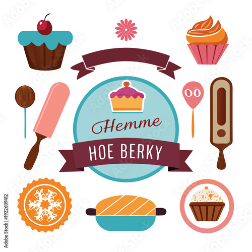 Colorful illustration of various sweet desserts and confectionary treats