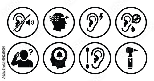 Ear Problems Symptoms and Otolaryngology Concept Icons