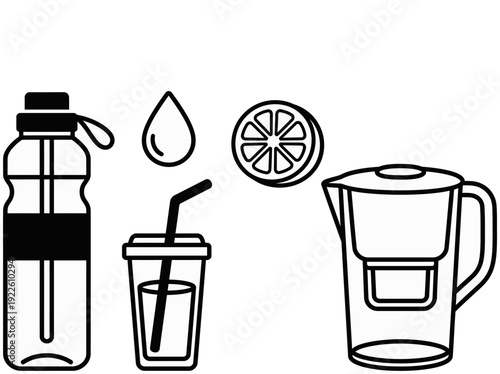 Fitness Hydration Essentials Set Illustrations On White Background