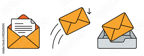 Email inbox concept with incoming mail and open envelope illustration