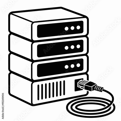 Server Icon with Ethernet Cable and Connectivity Symbols