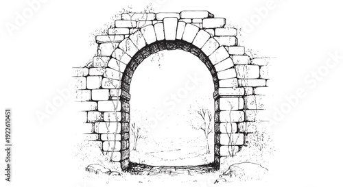 Classic Stone Archway Line Art Drawing