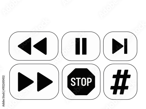 Media Control Icons Set Featuring Play, Pause, and Stop Symbols