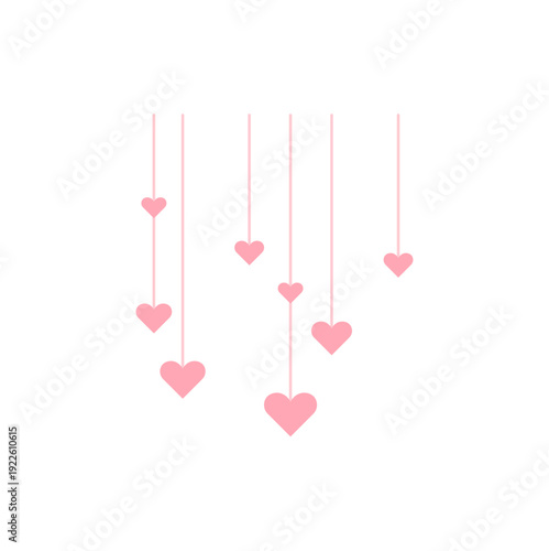 Valentine’s Day Heart Hanging Decoration. Romantic design for valentine's day and wedding greeting card, poster, cover decoration. Vector illustration 